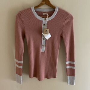 Faherty Pink and Gray Crew Neck Sweater